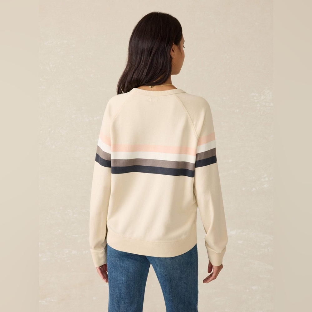 FAHERTY women’s Coastal Cloud Cotton Crew Sweatshirt Sandbar Stripe size small - Picture 3 of 12